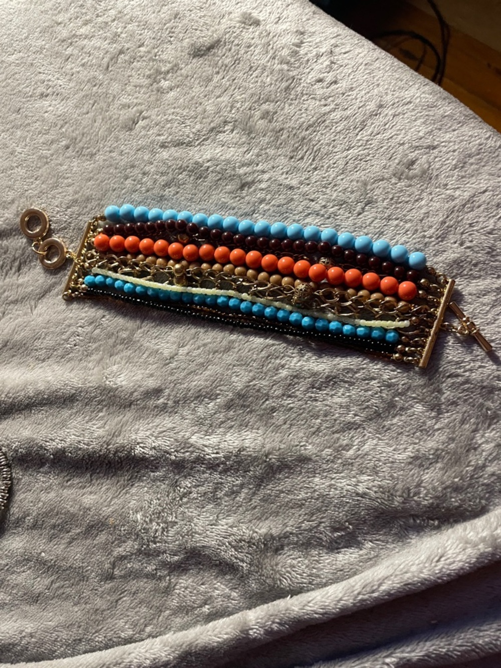 Multi-Row Beaded Statement Bracelet in Turquoise & Coral